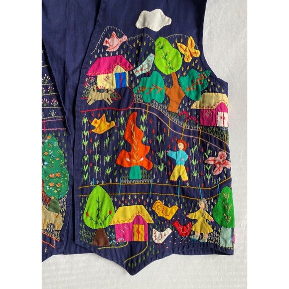 Colombian CUYAMUNA Vintage Handmade Boho Appliqué Embroidered Vest Folk Hippie - Picture 5 of 11
